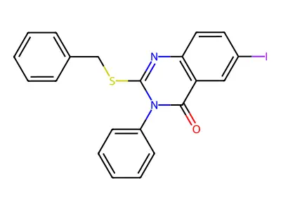 2-Benzylsulfanyl-6-iodo-3-phenylquinazolin-4-one structure