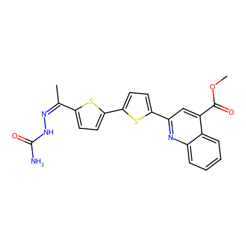 (Z)-methyl 2-(5'-(1-(2-carbamoylhydrazono)ethyl)-[2,2'-bithiophen]-5-yl)quinoline-4-carboxylate structure