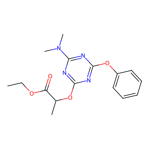 Ethyl 2-((4-(dimethylamino)-6-phenoxy-1,3,5-triazin-2-yl)oxy)propanoate structure