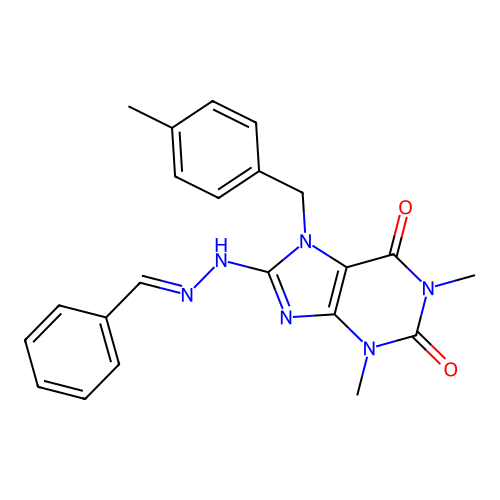 (E)-8-(2-benzylidenehydrazinyl)-1,3-dimethyl-7-(4-methylbenzyl)-1H-purine-2,6(3H,7H)-dione structure