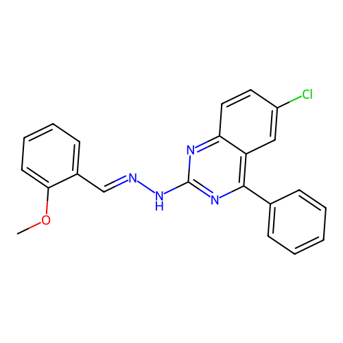 (E)-6-chloro-2-(2-(2-methoxybenzylidene)hydrazinyl)-4-phenylquinazoline structure