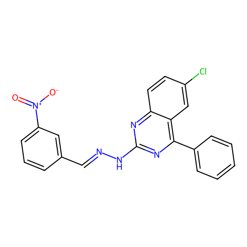 (E)-6-chloro-2-(2-(3-nitrobenzylidene)hydrazinyl)-4-phenylquinazoline structure