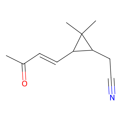 {2,2-dimethyl-3-[(1E)-3-oxobut-1-en-1-yl]cyclopropyl}acetonitrile structure