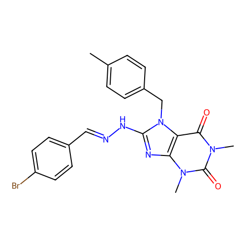 8-[(2E)-2-(4-bromobenzylidene)hydrazinyl]-1,3-dimethyl-7-(4-methylbenzyl)-3,7-dihydro-1H-purine-2,6-dione structure