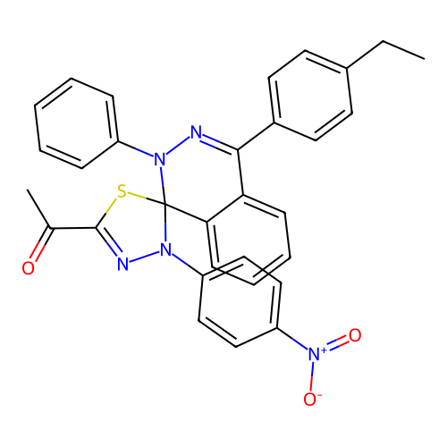 1-(4-(4-ethylphenyl)-3'-(4-nitrophenyl)-2-phenyl-2H,3'H-spiro[phthalazine-1,2'-[1,3,4]thiadiazol]-5'-yl)ethanone structure
