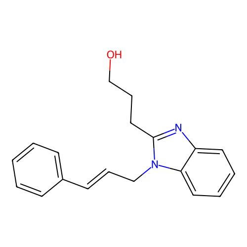 3-[1-((2E)-3-phenylprop-2-enyl)benzimidazol-2-yl]propan-1-ol structure