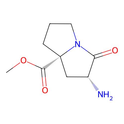 methyl (6R,8R)-6-amino-5-oxo-2,3,6,7-tetrahydro-1H-pyrrolizine-8-carboxylate structure