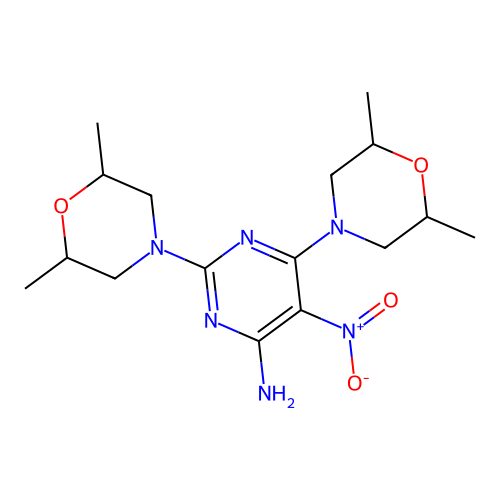 2,6-Bis(2,6-dimethylmorpholin-4-yl)-5-nitropyrimidin-4-amine structure