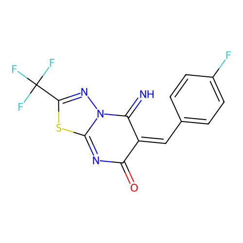 (E)-6-(4-fluorobenzylidene)-5-imino-2-(trifluoromethyl)-5H-[1,3,4]thiadiazolo[3,2-a]pyrimidin-7(6H)-one structure