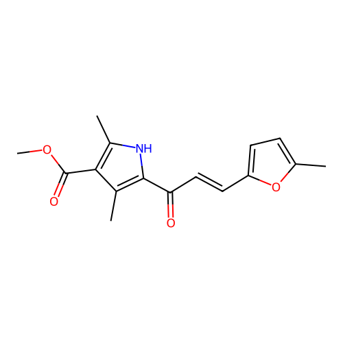 methyl 2,4-dimethyl-5-[3-(5-methylfuran-2-yl)prop-2-enoyl]-1H-pyrrole-3-carboxylate structure