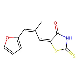 (5Z)-5-[(E)-3-(furan-2-yl)-2-methylprop-2-enylidene]-2-sulfanylidene-1,3-thiazolidin-4-one structure