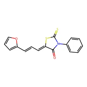 5-((2E)-3-(2-furyl)prop-2-enylidene)-3-phenyl-2-thioxo-1,3-thiazolidin-4-one structure