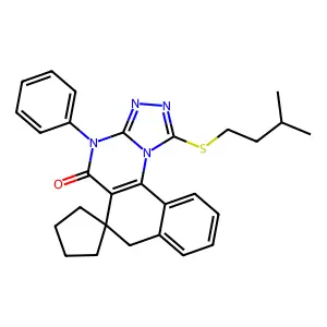 1-(isopentylthio)-4-phenyl-4H-spiro[benzo[h][1,2,4]triazolo[4,3-a]quinazoline-6,1'-cyclopentan]-5(7H)-one structure