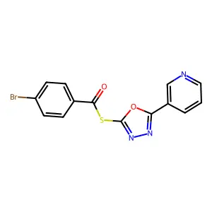 S-(5-(pyridin-3-yl)-1,3,4-oxadiazol-2-yl) 4-bromobenzothioate structure