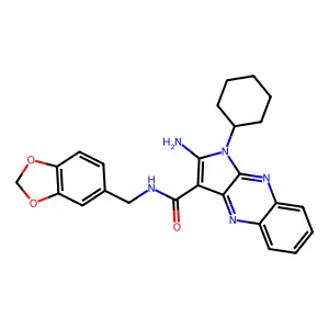 2-amino-N-(1,3-benzodioxol-5-ylmethyl)-1-cyclohexyl-1H-pyrrolo[2,3-b]quinoxaline-3-carboxamide structure