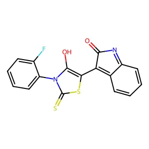 (Z)-3-(2-fluorophenyl)-5-(2-oxoindolin-3-ylidene)-2-thioxothiazolidin-4-one structure