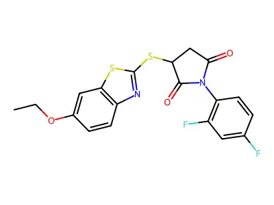 1-(2,4-difluorophenyl)-3-[(6-ethoxy-1,3-benzothiazol-2-yl)sulfanyl]pyrrolidine-2,5-dione structure