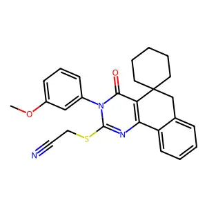 2-[3-(3-methoxyphenyl)-4-oxospiro[6H-benzo[h]quinazoline-5,1'-cyclohexane]-2-yl]sulfanylacetonitrile structure
