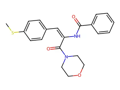 N-[(E)-1-(4-methylsulfanylphenyl)-3-morpholin-4-yl-3-oxoprop-1-en-2-yl]benzamide structure