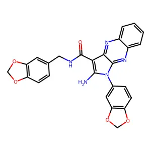 2-amino-1-(1,3-benzodioxol-5-yl)-N-(1,3-benzodioxol-5-ylmethyl)-1H-pyrrolo[2,3-b]quinoxaline-3-carboxamide structure