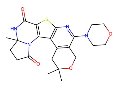 2,2,9a-trimethyl-5-morpholino-9,9a,10,11-tetrahydro-1H-pyrano[4'',3'':4',5']pyrido[3',2':4,5]thieno[2,3-e]pyrrolo[1,2-a]pyrimidine-8,12(2H,4H)-dione structure