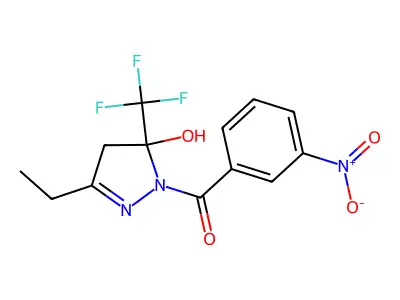 [3-ethyl-5-hydroxy-5-(trifluoromethyl)-4H-pyrazol-1-yl]-(3-nitrophenyl)methanone structure