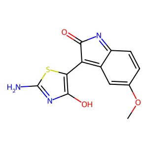 (5Z)-2-amino-5-(5-methoxy-2-oxo-1H-indol-3-ylidene)-1,3-thiazol-4-one structure