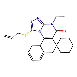1-(allylthio)-4-ethyl-4H-spiro[benzo[h][1,2,4]triazolo[4,3-a]quinazoline-6,1'-cyclohexan]-5(7H)-one structure