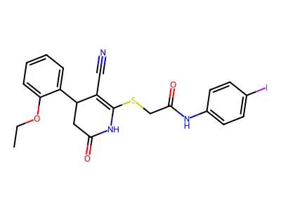 2-[[5-cyano-4-(2-ethoxyphenyl)-2-oxo-3,4-dihydro-1H-pyridin-6-yl]sulfanyl]-N-(4-iodophenyl)acetamide structure