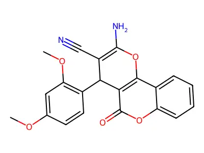 2-amino-4-(2,4-dimethoxyphenyl)-5-oxo-4H,5H-pyrano[3,2-c]chromene-3-carbonitrile structure