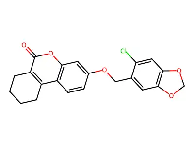 3-[(6-chloro-1,3-benzodioxol-5-yl)methoxy]-7,8,9,10-tetrahydrobenzo[c]chromen-6-one structure