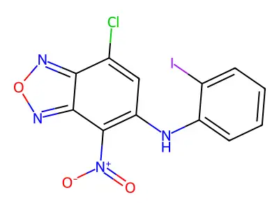 7-chloro-N-(2-iodophenyl)-4-nitro-2,1,3-benzoxadiazol-5-amine structure