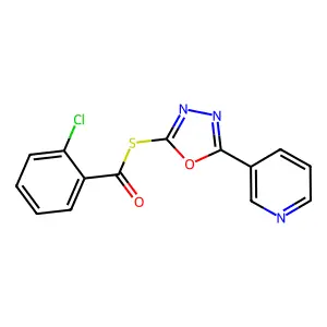S-(5-(pyridin-3-yl)-1,3,4-oxadiazol-2-yl) 2-chlorobenzothioate structure