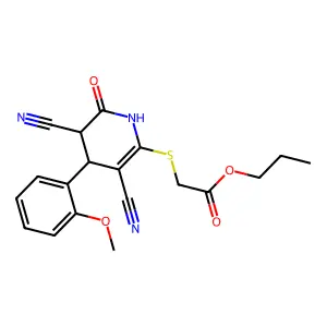 propyl 2-[[3,5-dicyano-4-(2-methoxyphenyl)-2-oxo-3,4-dihydro-1H-pyridin-6-yl]sulfanyl]acetate structure