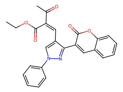 Ethyl 3-oxo-2-[[3-(2-oxo-2H-1-benzopyran-3-yl)-1-phenyl-1H-pyrazol-4-yl]methylene]butanoate structure