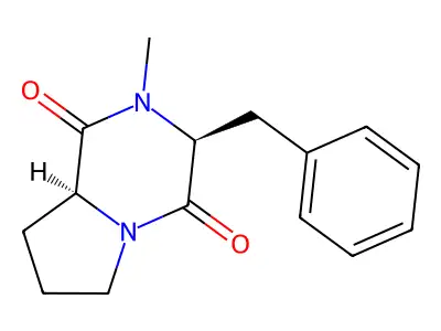 (3S,8aS)-Hexahydro-2-methyl-3-(phenylmethyl)pyrrolo(1,2-a)pyrazine-1,4-dione structure