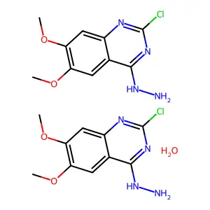 4(1H)-Quinazolinone, 2-chloro-6,7-dimethoxy-, hydrazone, hemihydrate structure