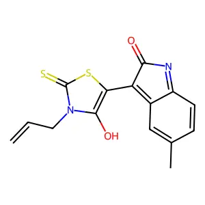 (5Z)-5-(5-methyl-2-oxo-1H-indol-3-ylidene)-3-prop-2-enyl-2-sulfanylidene-1,3-thiazolidin-4-one structure