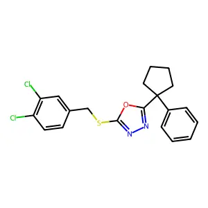 2-[(3,4-Dichlorophenyl)methylsulfanyl]-5-(1-phenylcyclopentyl)-1,3,4-oxadiazole structure