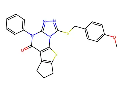 1-[(4-methoxybenzyl)sulfanyl]-4-phenyl-7,8-dihydro-6H-cyclopenta[4,5]thieno[3,2-e][1,2,4]triazolo[4,3-a]pyrimidin-5(4H)-one structure