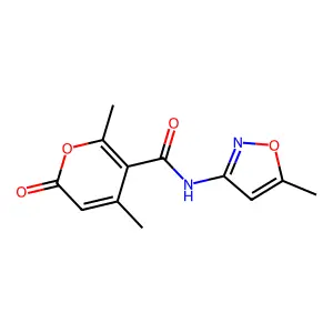 4,6-dimethyl-N-(5-methyl-1,2-oxazol-3-yl)-2-oxo-2H-pyran-5-carboxamide structure
