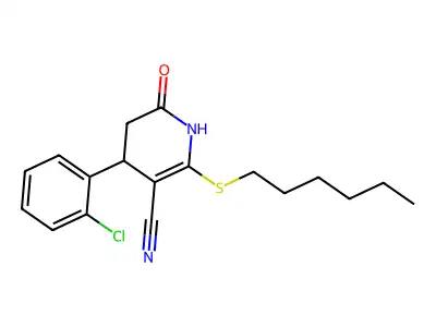 4-(2-Chlorophenyl)-2-(hexylthio)-6-oxo-1,4,5,6-tetrahydropyridine-3-carbonitrile structure
