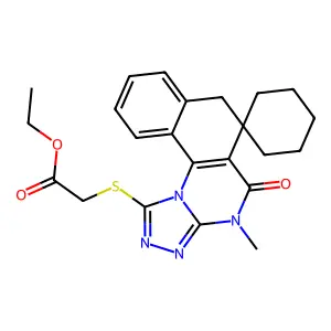 ethyl 2-((4-methyl-5-oxo-5,7-dihydro-4H-spiro[benzo[h][1,2,4]triazolo[4,3-a]quinazoline-6,1'-cyclohexan]-1-yl)thio)acetate structure