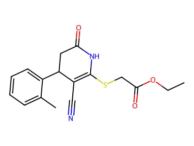 Ethyl 2-((3-cyano-6-oxo-4-(o-tolyl)-1,4,5,6-tetrahydropyridin-2-yl)thio)acetate structure