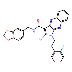 2-amino-N-(1,3-benzodioxol-5-ylmethyl)-1-[2-(2-fluorophenyl)ethyl]-1H-pyrrolo[2,3-b]quinoxaline-3-carboxamide structure