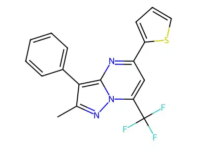 2-Methyl-3-phenyl-5-(thiophen-2-yl)-7-(trifluoromethyl)pyrazolo[1,5-a]pyrimidine structure