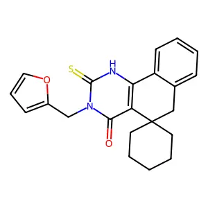 3-(furan-2-ylmethyl)-2-sulfanylidenespiro[1,6-dihydrobenzo[h]quinazoline-5,1'-cyclohexane]-4-one structure