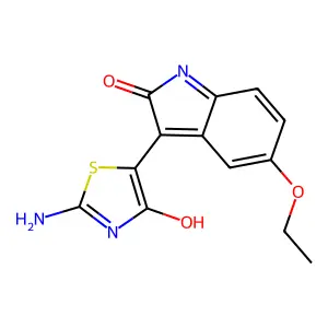 (5Z)-2-amino-5-(5-ethoxy-2-oxo-1H-indol-3-ylidene)-1,3-thiazol-4-one structure