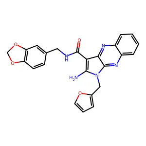 2-amino-N-(1,3-benzodioxol-5-ylmethyl)-1-(furan-2-ylmethyl)-1H-pyrrolo[2,3-b]quinoxaline-3-carboxamide structure