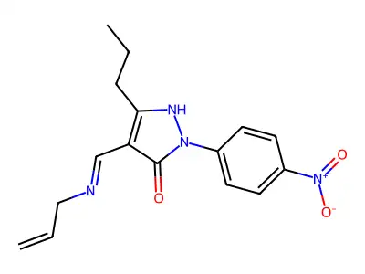 (4E)-2-(4-nitrophenyl)-4-[(prop-2-enylamino)methylidene]-5-propylpyrazol-3-one structure